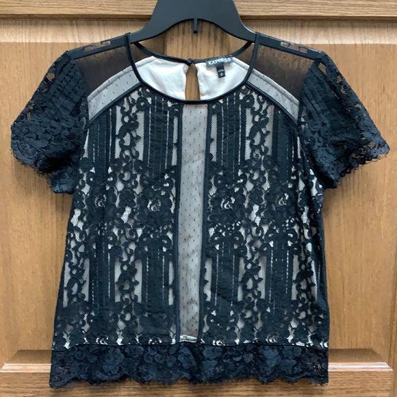 Express Tops - Express black medium eyelash lace sheer blouse